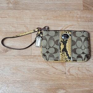 Coach Snakeskin Wristlet with Yellow and Black Accents
